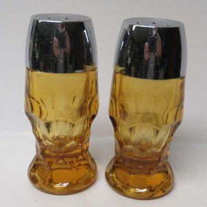 Anchor Hocking Amber Georgian 4 Inch High Salt and Pepper Shakers, Chrome Lids